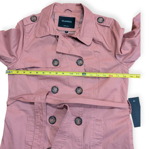 GLAMSIA Pink Cotton Trench Coat Medium NWT - Picture 7 of 10